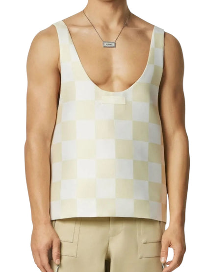 Versace Top Uomo a Quadri Bianchi e Beige Taglia M – Nuovo.