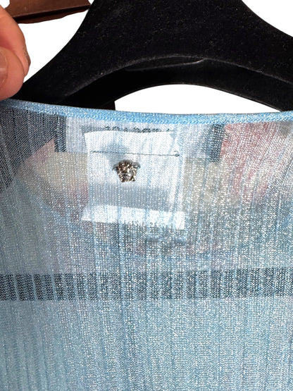 Versace Maglia Uomo Azzurra Lurex Trasparente Made in Italy Tg. 48