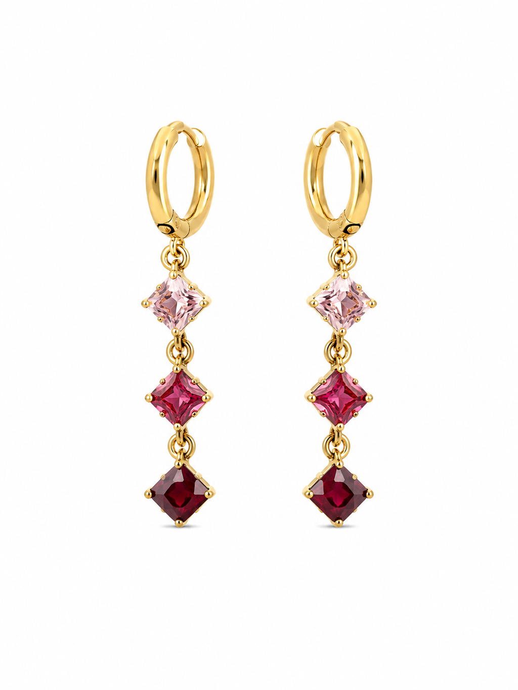 Orecchini pendenti dorati con cristalli rosa 3,5 cm