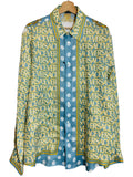 Camicia Versace heritage fit in lino stampa barocco e logo all over azzurro taglia L