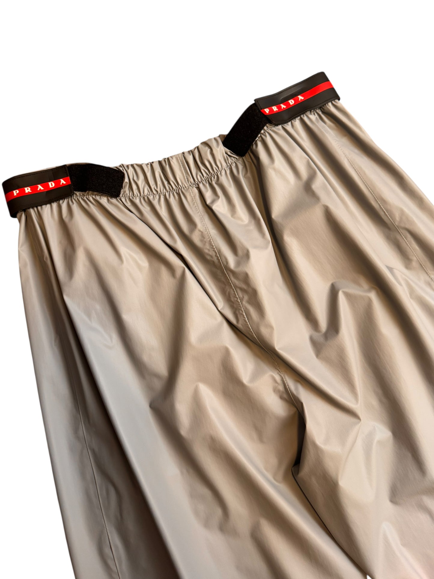 Prada pantaloni tecnici nylon grigio bande nere logo rosso tg 52 nuovi — foto 4