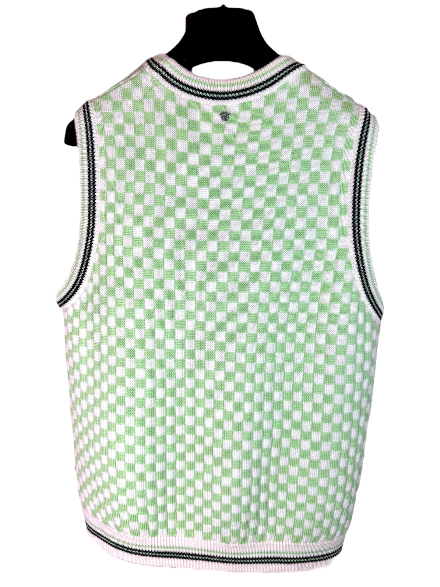 Versace gilet in maglia check verde e bianco con logo Medusa – Taglia 48 (M)