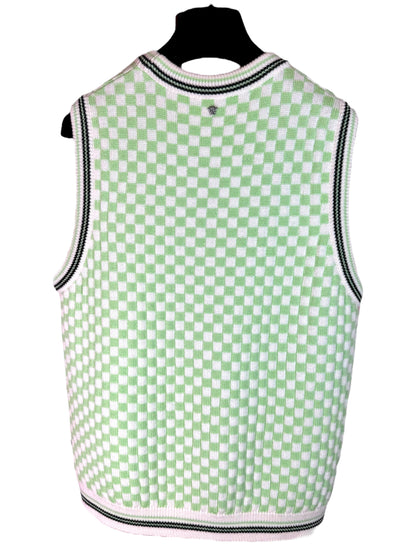Versace gilet in maglia check verde e bianco con logo Medusa – Taglia 48 (M)