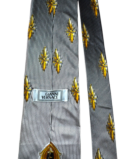 Cravatta vintage Gianni Versace rigata barocca Medusa seta 100% Made in Italy