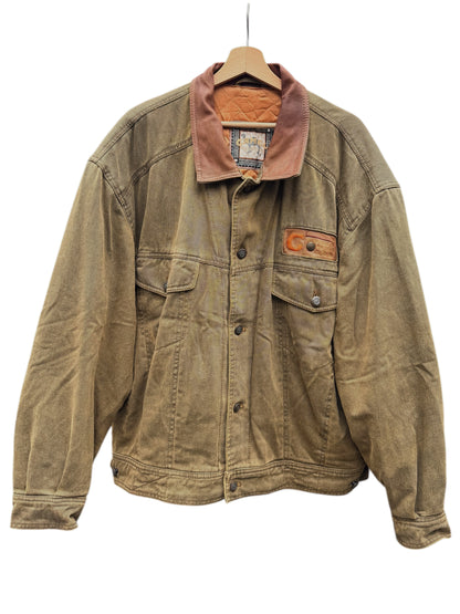 Giacca Camel Collection in cotone imbottita con colletto in pelle vintage