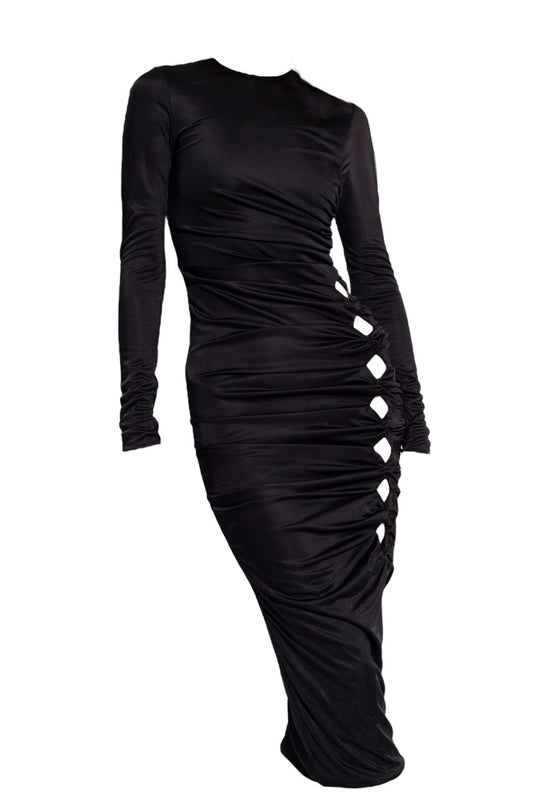 Versace x Dua Lipa Abito Nero Cut-Out in Viscosa - Taglia IT 38 - Made in Italy.