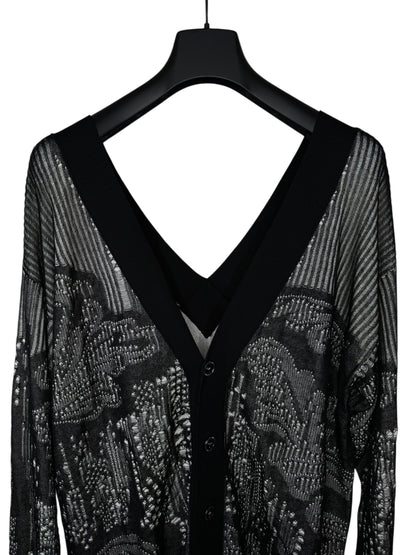 Cardigan Versace nero in cotone traforato lavorazione a punti caduti