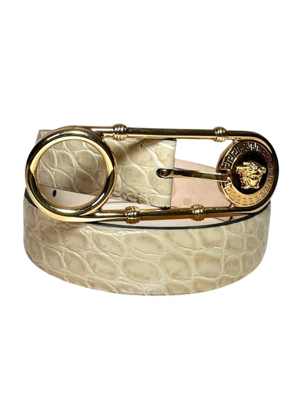 Versace - Cintura vintage in pelle stampa cocco con fibbia Medusa dorata