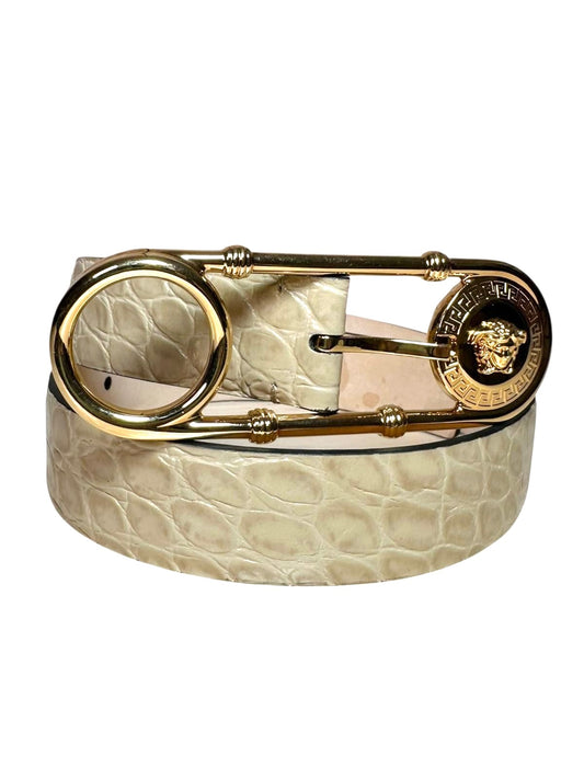 Versace - Cintura vintage in pelle stampa cocco con fibbia Medusa dorata