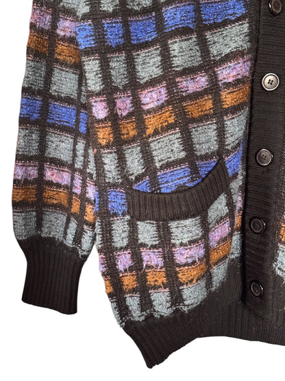 Cardigan Vintage a Quadri in Lana e Mohair – Taglia M