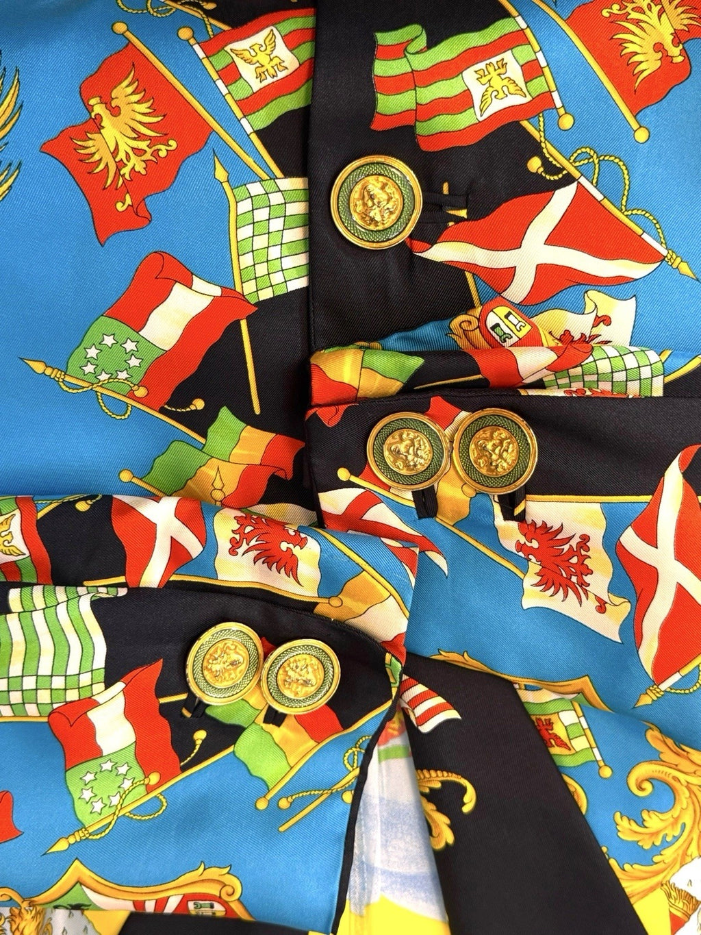 Gianni Versace Couture blazer vintage seta stampa bandiere Medusa taglia 44