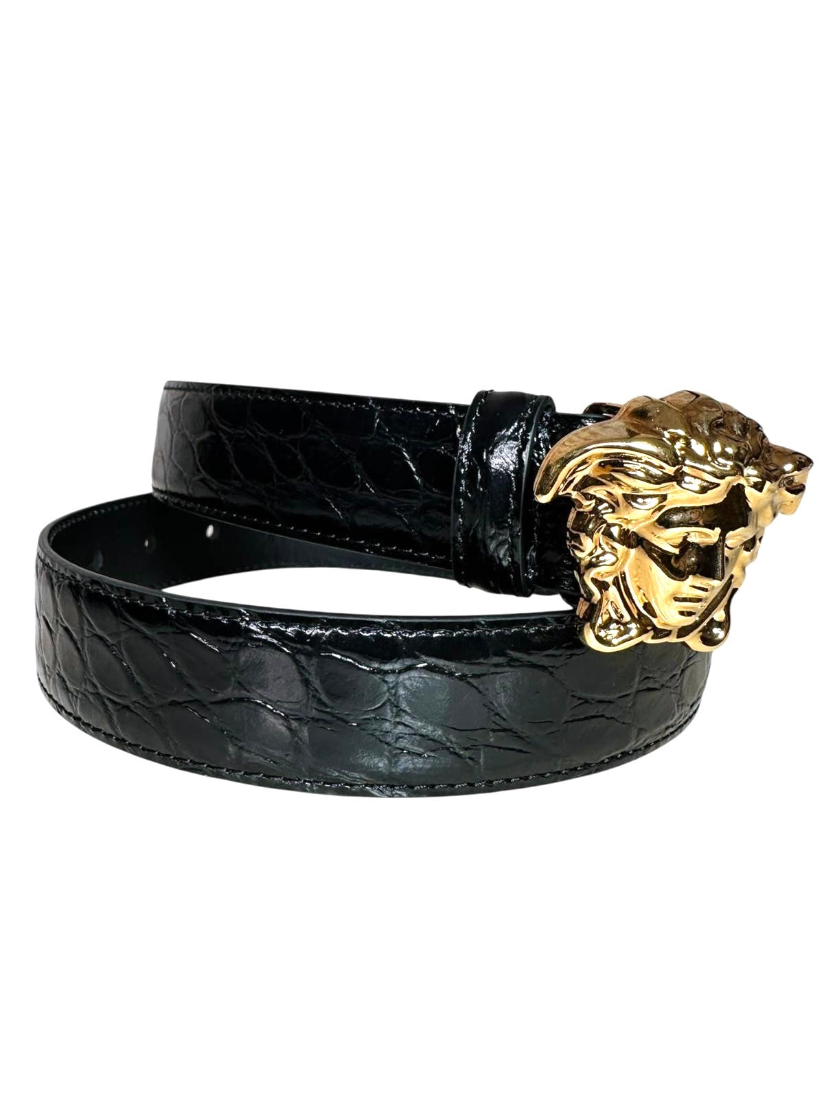 Versace - Cintura in pelle con fibbia Medusa dorata