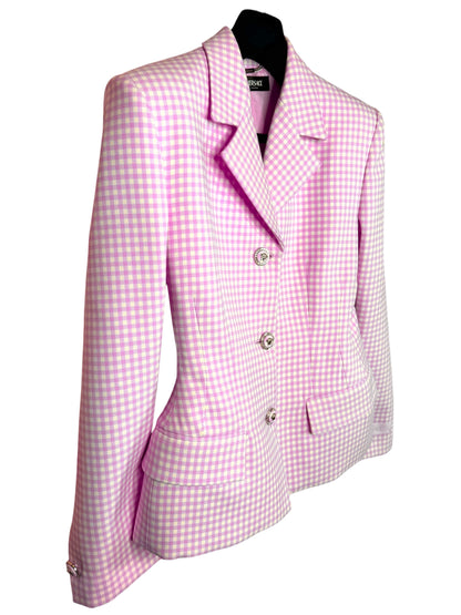Blazer Versace donna lana vergine rosa vichy bottoni Medusa taglia 42 nuovo — foto 5