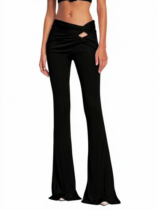 Versace x Dua Lipa pantaloni flare neri in viscosa vita drappeggiata 40 IT (S)