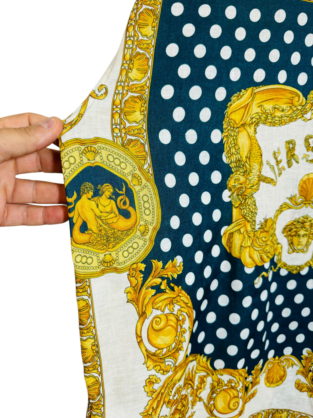Camicia Versace heritage fit in lino stampa barocco e logo all over azzurro taglia L — foto 6