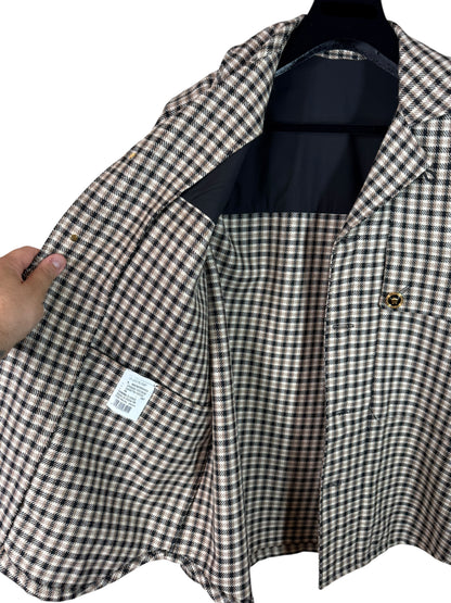 Versace Giacca Uomo Check Marrone/Nero con Bottoni Medusa – Taglia 48 IT.