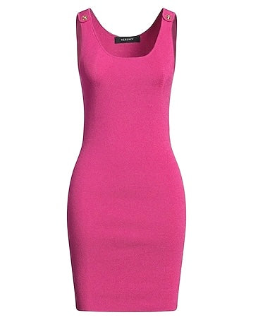 Vestito Versace fucsia in maglia stretch con bottoni Medusa dorati – Taglia IT 38