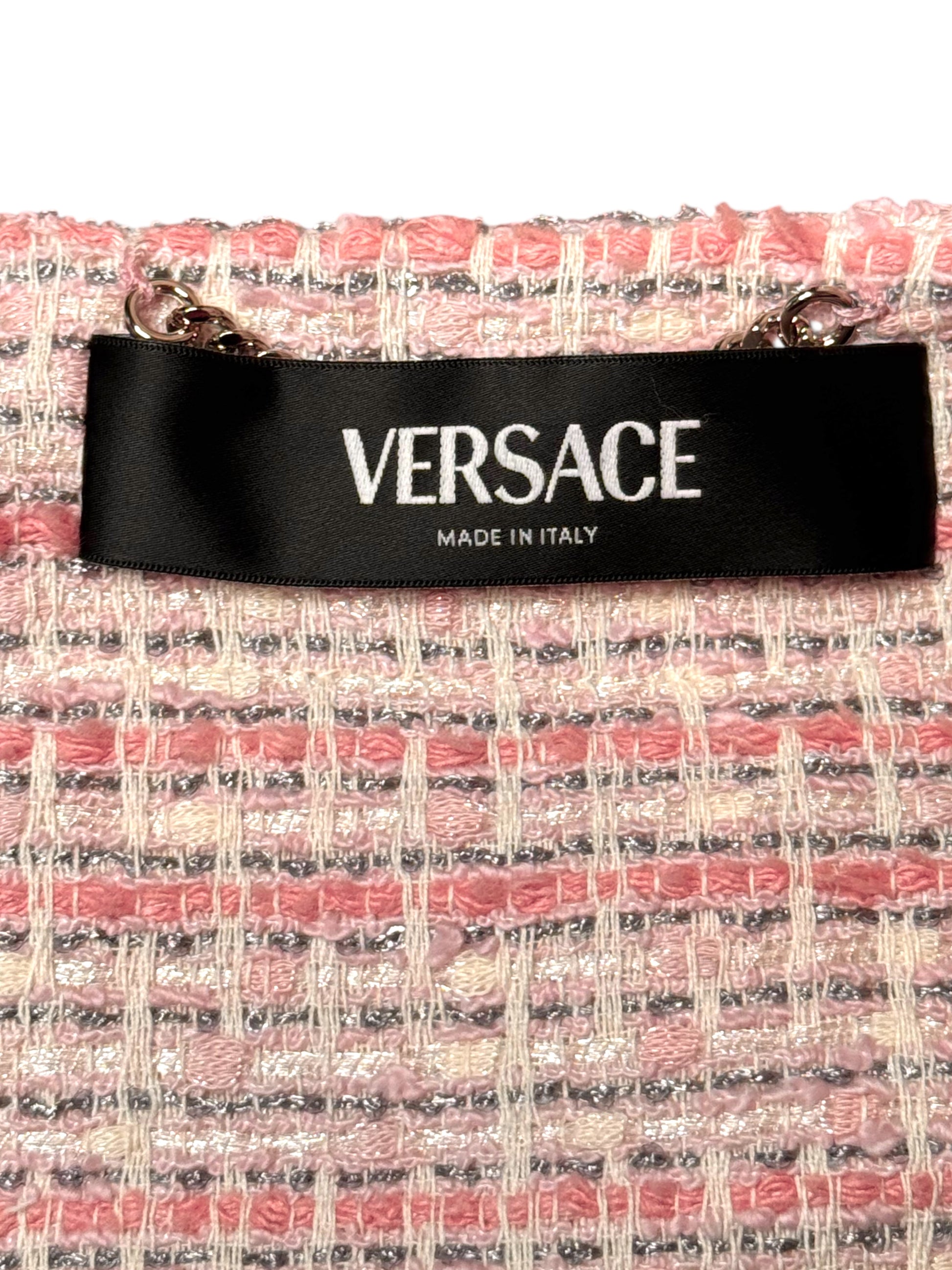 Gilet Versace tweed rosa crema con bottoni Medusa taglia 42 — foto 10