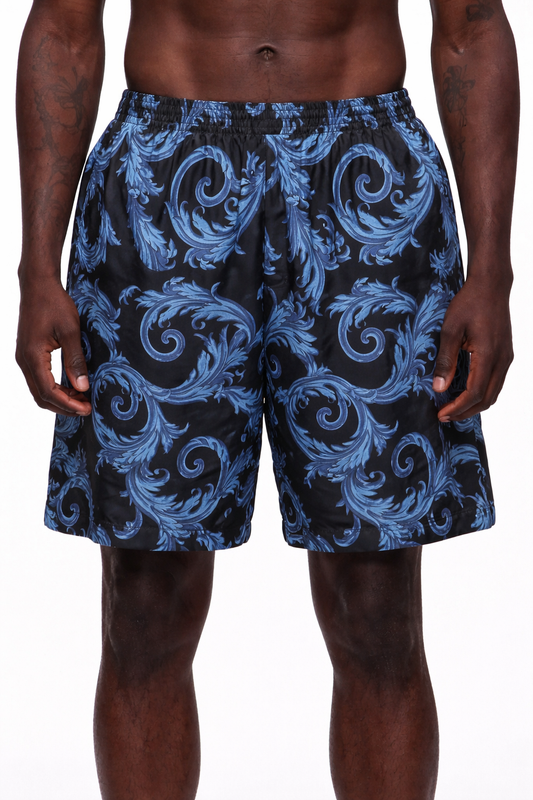 Shorts Versace stampati blu, nuovi con cartellino