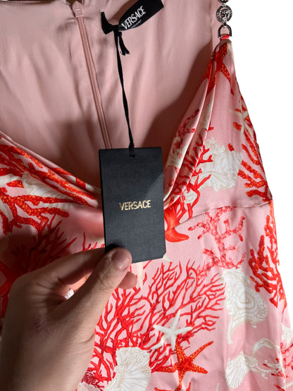 Abito Versace in seta stampa marina con spalline Medusa – TG 42 IT