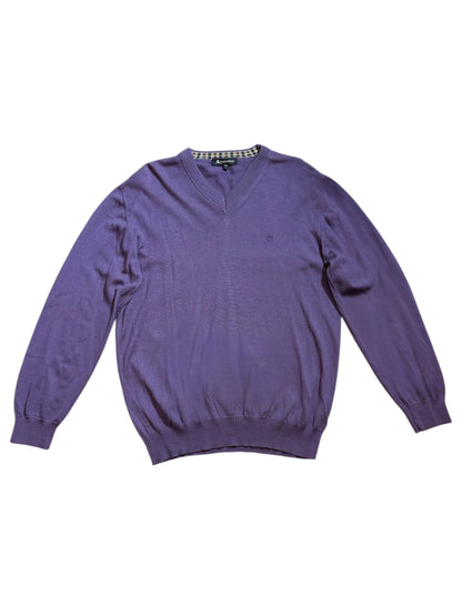Maglione Aquascutum viola scollo a V taglia XL logo ricamato