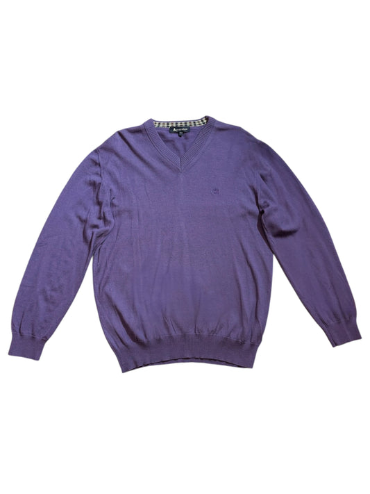 Maglione Aquascutum viola scollo a V taglia XL logo ricamato