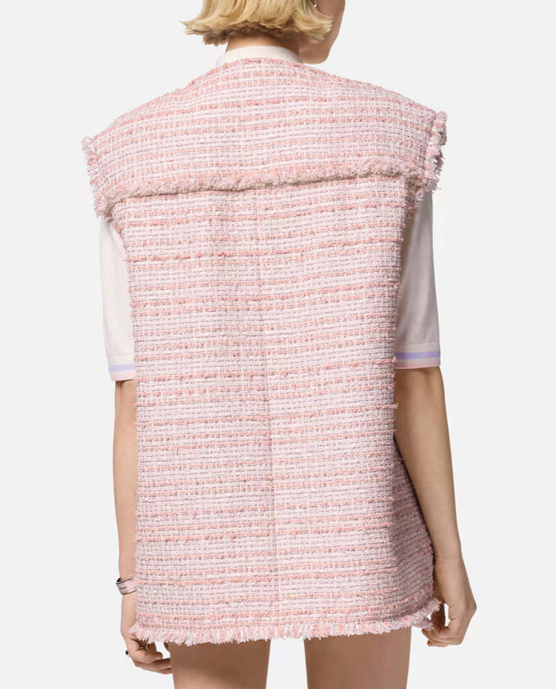 Gilet Versace tweed rosa crema con bottoni Medusa taglia 42 — foto 3