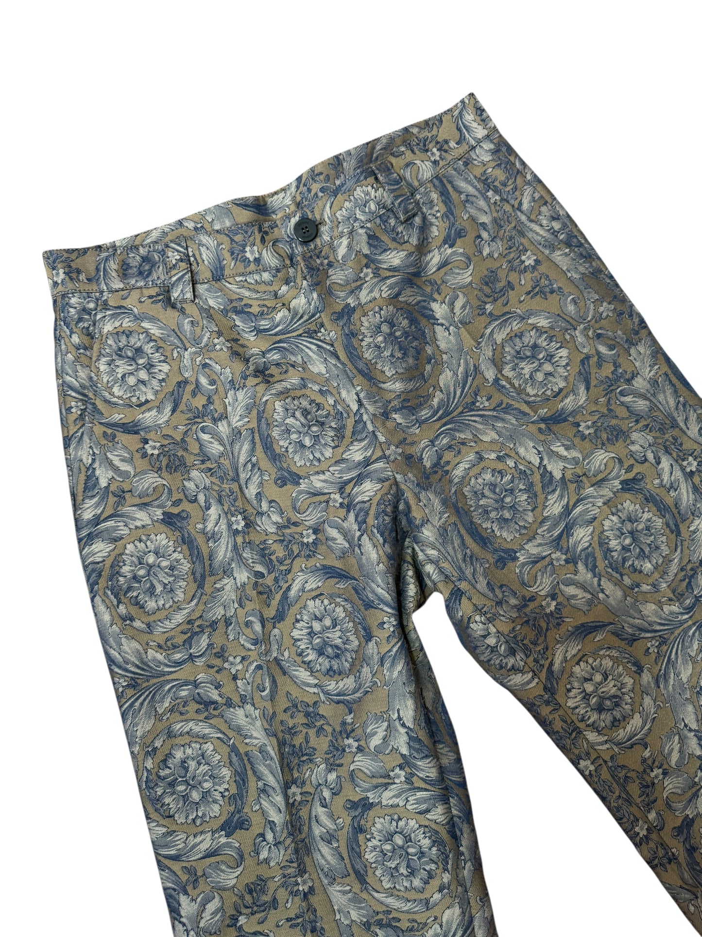 Versace Pantaloni Uomo Baroque Jacquard Floreale Blu Beige Taglia 48.