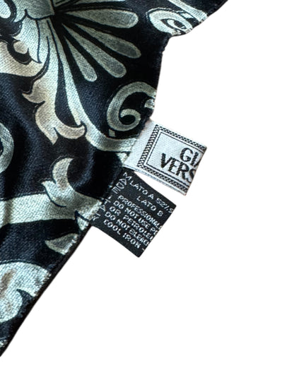 Sciarpa Gianni Versace Vintage in seta e cupro – Baroque Nero/Oro – Frange