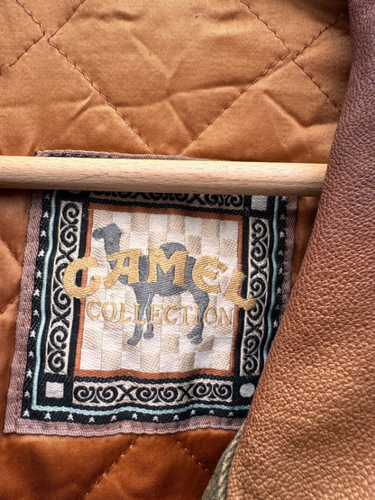 Giacca Camel Collection in cotone imbottita con colletto in pelle vintage