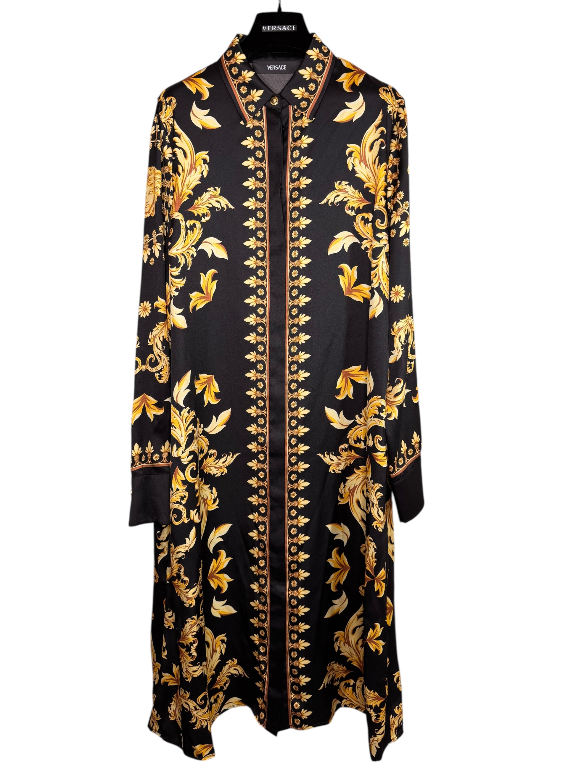 Abito chemisier Versace barocco nero oro tg 42 con bottoni Medusa