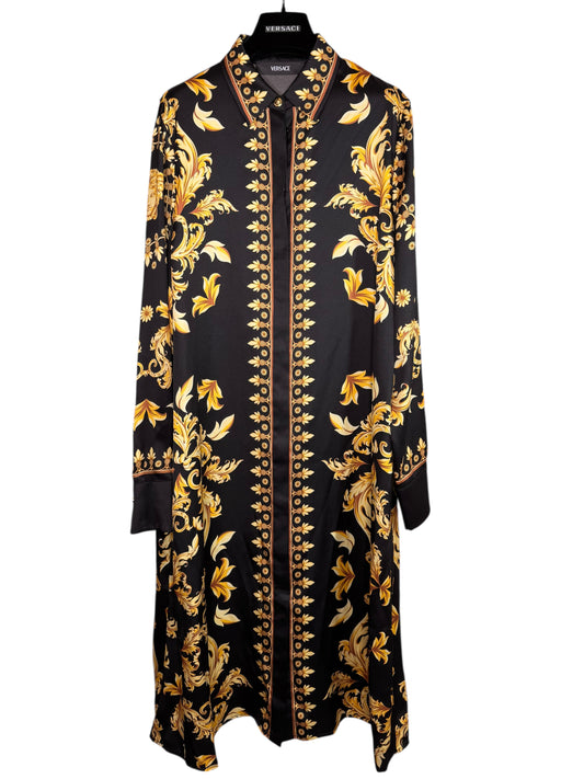 Abito chemisier Versace barocco nero oro tg 42 con bottoni Medusa