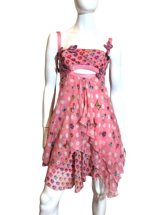 Versace Abito Seta Rosa Farfalle e Coccinelle