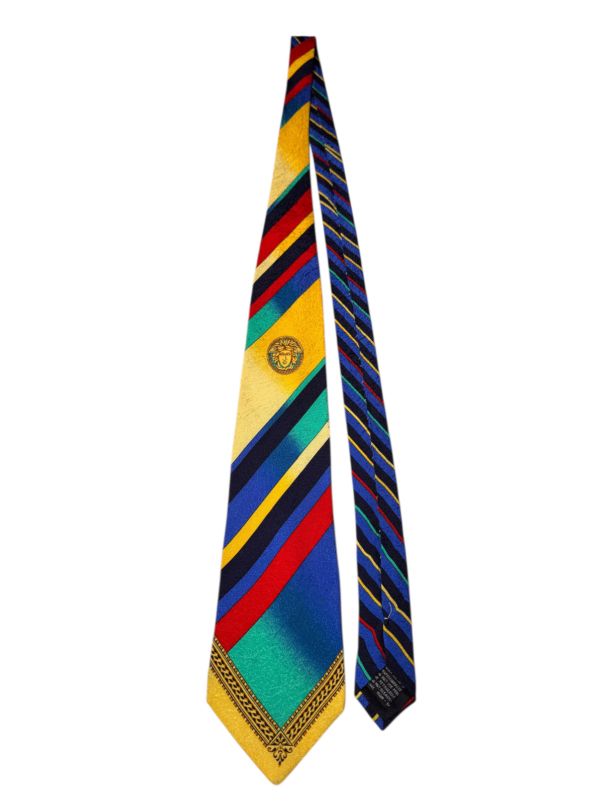 Cravatta Gianni Versace vintage in seta fantasia a righe multicolor