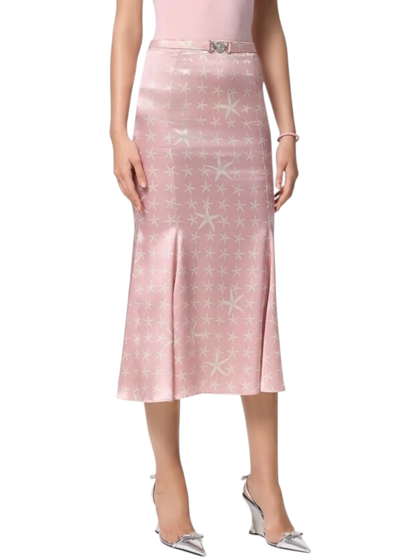 Gonna Versace in seta rosa con stampa stelle marine – TG 38 IT