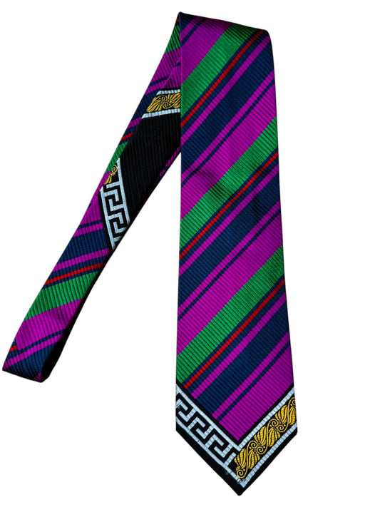 Cravatta Gianni Versace Vintage Seta Righe Medusa Greca