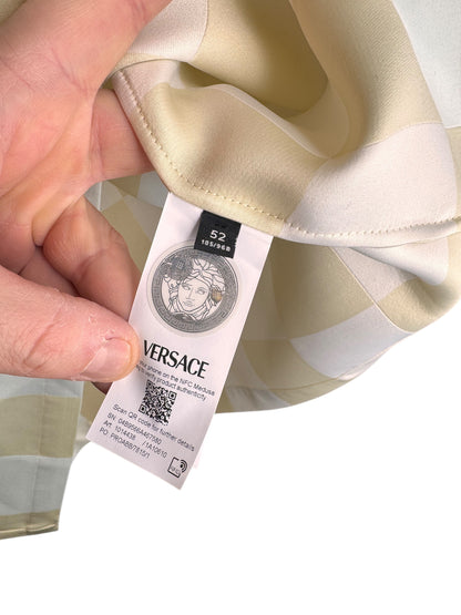 Polo Versace a scacchi misto seta duchesse, Made in Italy, nuova