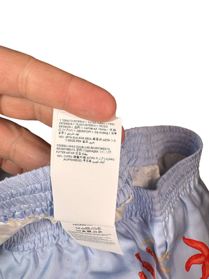 Shorts Versace in seta stampa marina azzurro, nuovi con cartellino