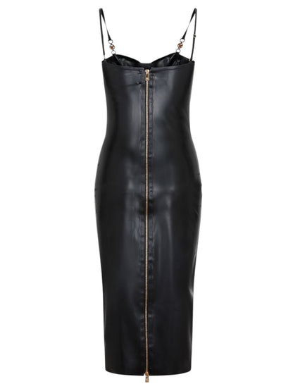 Versace abito in lattice naturale nero con zip frontale e dettagli Medusa – Taglia 46 IT