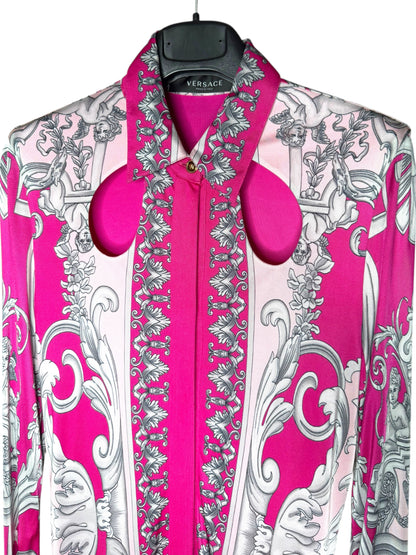 Abito chemisier Versace barocco rosa/fucsia stampa cherubini TG 40 – Nuovo