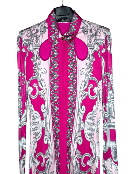 Abito chemisier Versace barocco rosa/fucsia stampa cherubini TG 40 – Nuovo