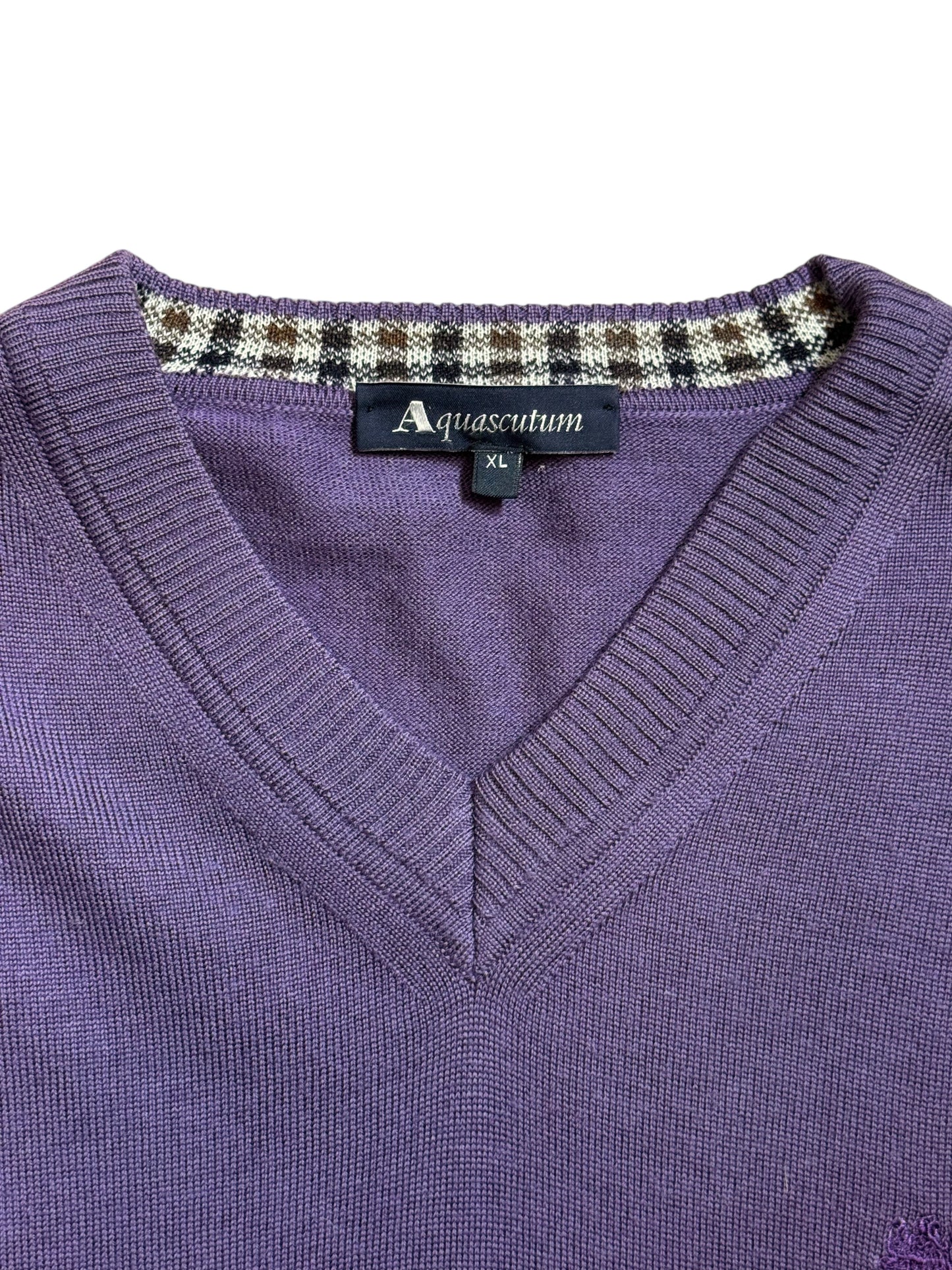 Maglione Aquascutum viola scollo a V taglia XL logo ricamato