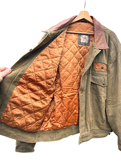 Giacca Camel Collection in cotone imbottita con colletto in pelle vintage