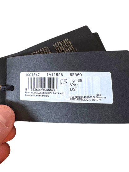 Versace Bra Top in Seta Twill Holiday Print con Pizzo Nero Made in Italy