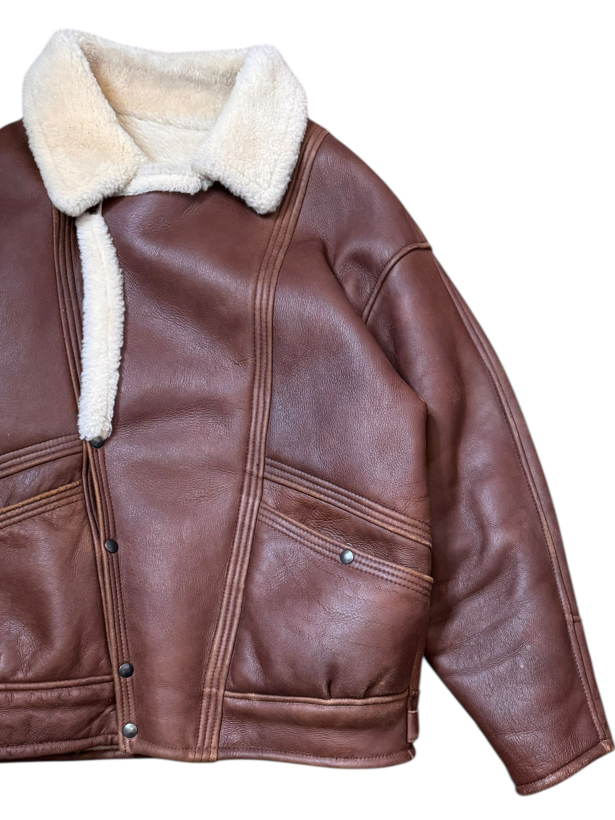 Giacca aviator vintage shearling montone marrone bomber oversize — foto 3