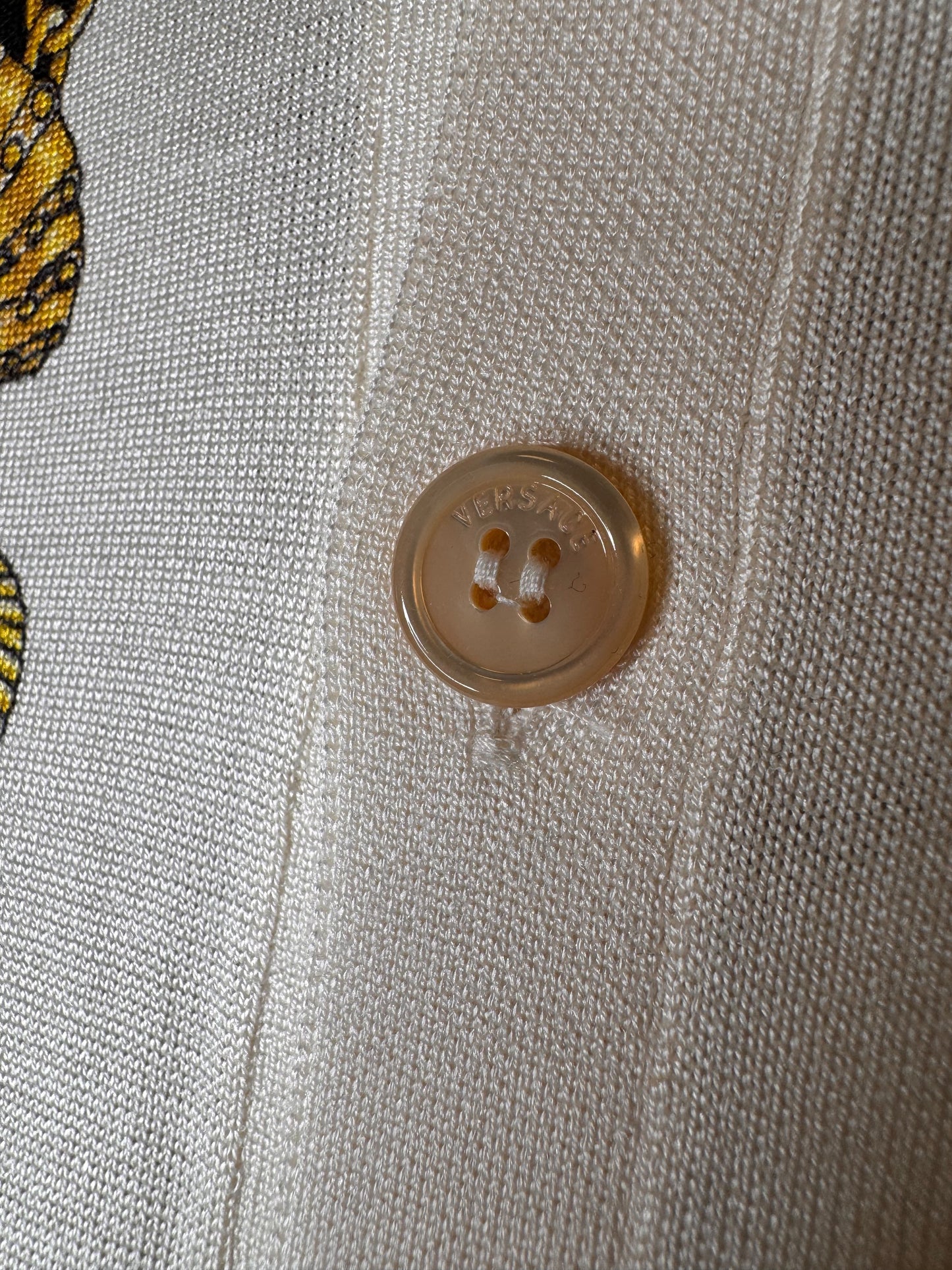 Camicia Versace in seta a maglia stampa barocca marina Made in Italy