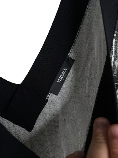 Cardigan Versace nero in cotone traforato lavorazione a punti caduti