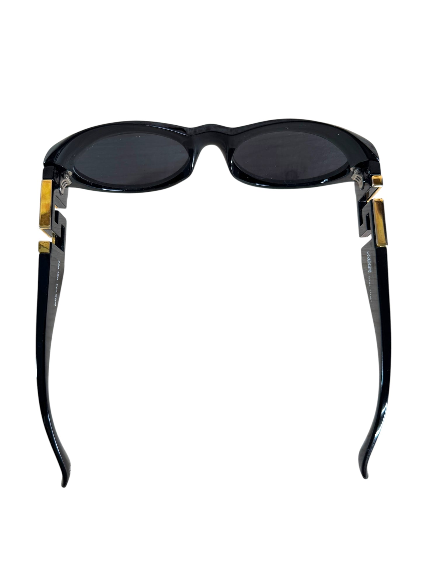 Occhiali da sole vintage Gianni Versace anni ’90 nero con logo Greca dorato