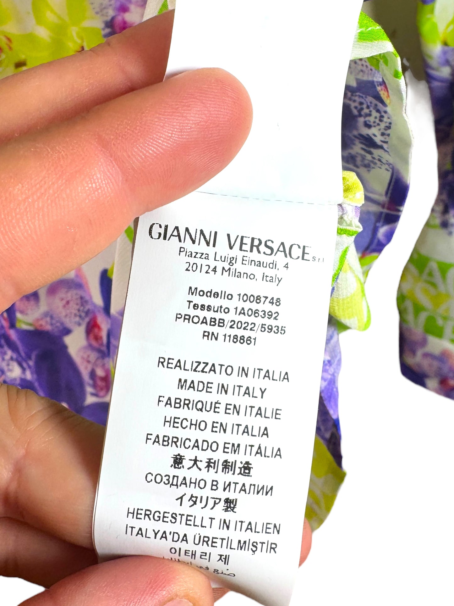 Camicia donna Versace 100% seta stampa orchidee logo – Tg. 46