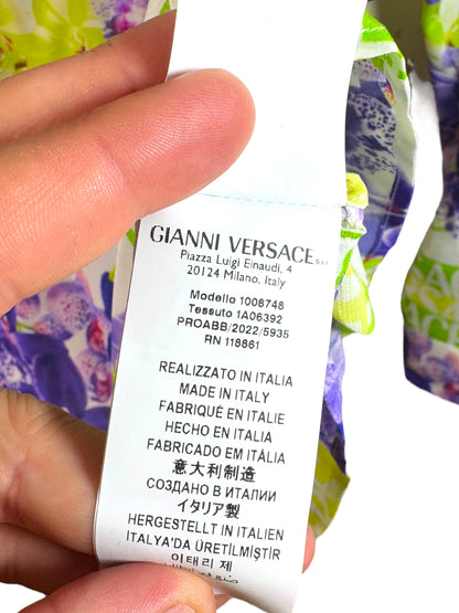 Camicia donna Versace 100% seta stampa orchidee logo – Tg. 46